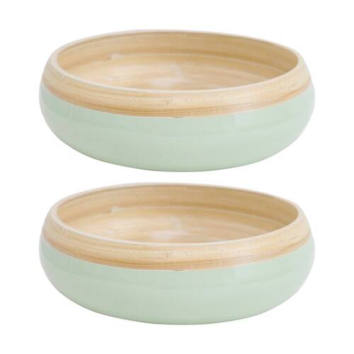 2PK LVD Low Natural/Sage Round Bamboo Decorative/Serving Bowl 20x20x6cm