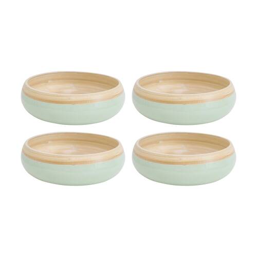 4PK LVD Low Natural/Sage Round Bamboo Decorative/Serving Bowl 20x20x6cm