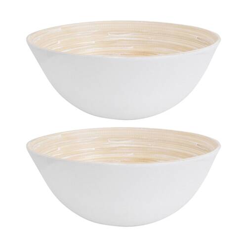 2PK LVD Medium Matt White Round Bamboo Decorative/Serving Bowl 25x25x10cm