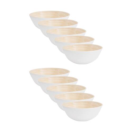 10PK LVD Low Matt White Round Bamboo Decorative/Serving Bowl 20x20x8cm