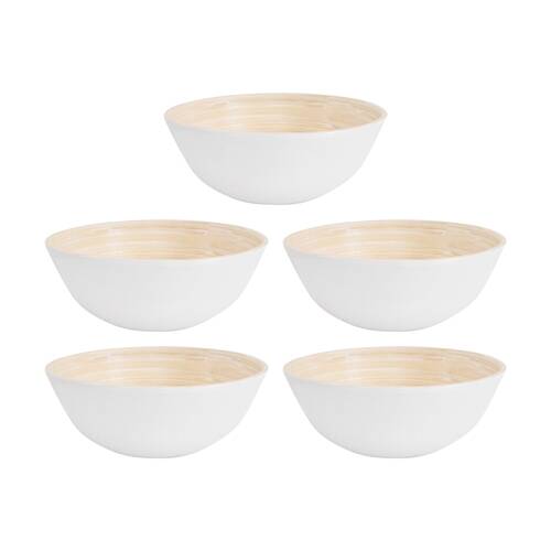 5PK LVD Low Matt White Round Bamboo Decorative/Serving Bowl 20x20x8cm