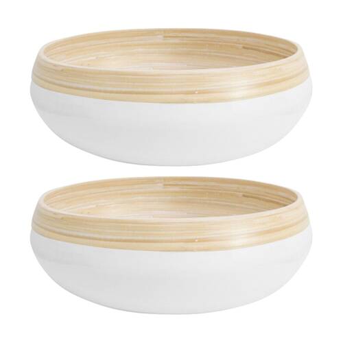 2PK LVD Large Natural/White Round Bamboo Bowl Decorative/Serving 30x30x10cm