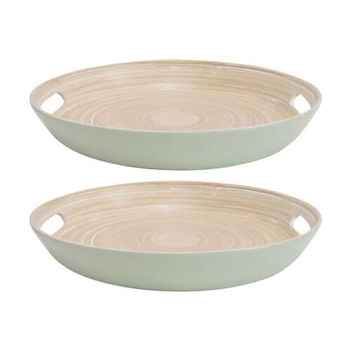 2PK LVD Round Sage Bamboo Serving Tray Home Kitchen Decor 30x30x4cm