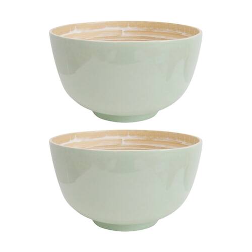2PK LVD Medium Sage Round Bamboo Bowl Decorative/Serving 25x25x14cm