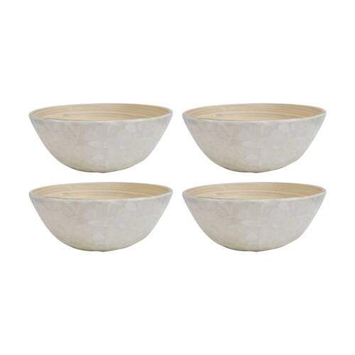 4PK LVD Low Round Bamboo Capiz Shell Bowl Decorative/Salad 20x20x8cm