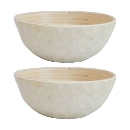 2PK LVD Small Round Bamboo Capiz Shell Bowl Decorative/Salad 15x15x6cm