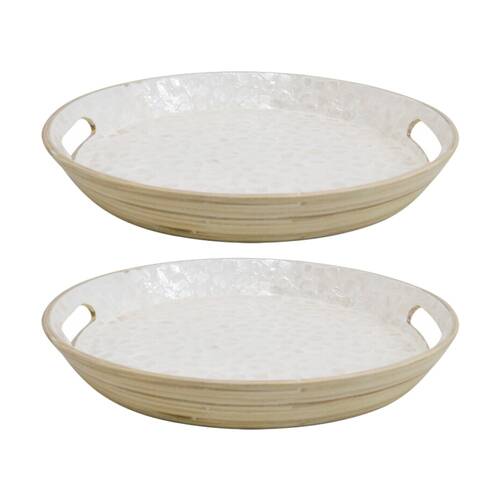 2PK LVD Bamboo/Capiz Shell Serving Tray Home Kitchen Decor 35x35x5cm
