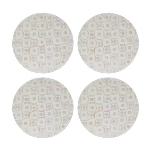 4PK LVD Circle Shell & Bamboo Home Decorative Mat Coastal Decor 25x25cm