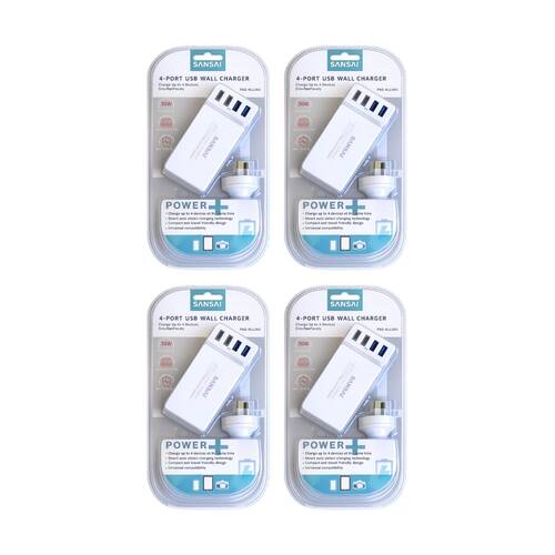 4PK Sansai 4-Port USB A & C Charging Station 30W Total Output 1.5m Top Insert