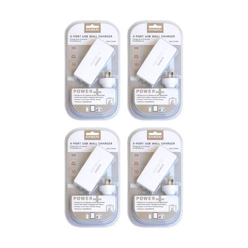 4PK Sansai 4-Port USB A & C Charging Station 30W Total Output 1.5m Side Insert