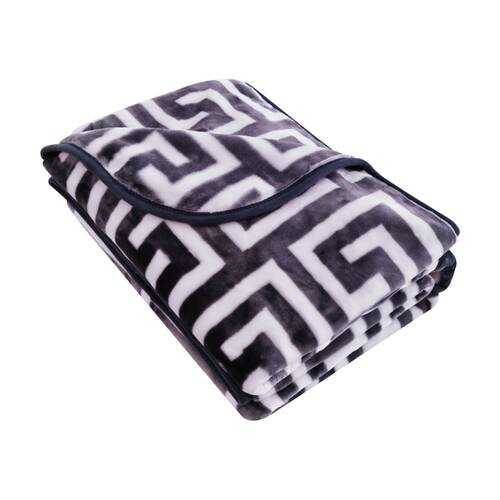 CDSI Mink Blanket 400GSM King Greek Key Design Charcoal 200x260cm