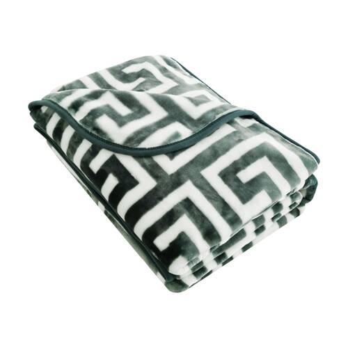 CDSI Mink Blanket 400GSM King Greek Key Design Green 200x260cm