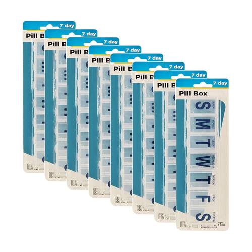 8PK Braz 7 Day Weekly Organiser Pill Box W/ Labelled Compartments Clear