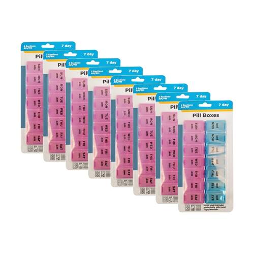 8x 2pc Braz 7 Day & Time Organiser Pill Box Set W/ Labelled Compartments PI/BL
