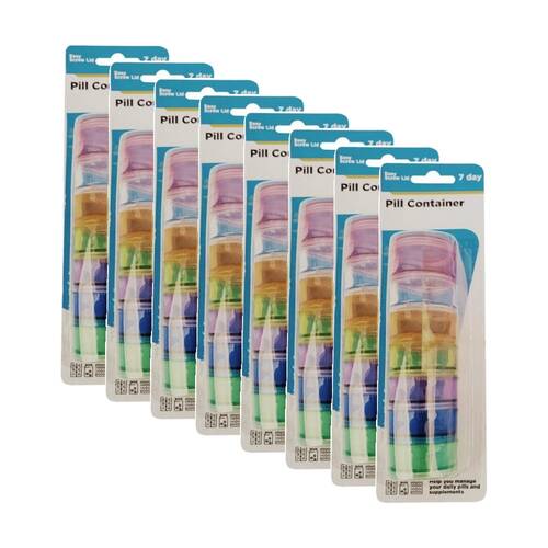 8PK Braz 7 Day Weekly Organiser Pill Container W/ Screw Type Lid Assorted
