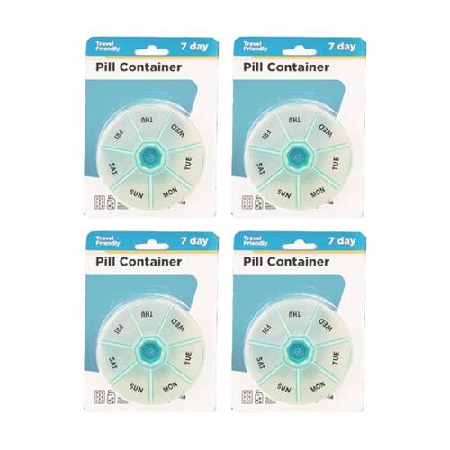 4PK Braz 7 Day Weekly Organiser Circular Pill Box W/ Labelled Compartment Assrtd