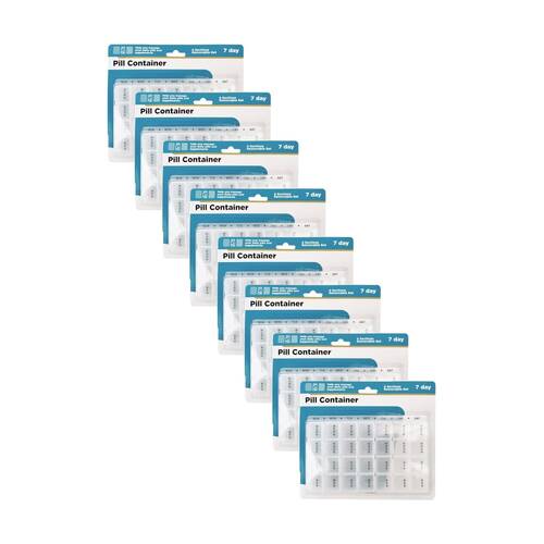 8PK Braz 7 Day & 4 Section Organiser Pill Box Set W/ Labelled Compartments Clear