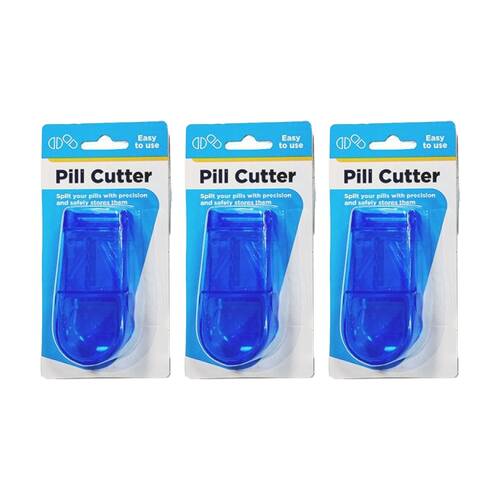 3PK Braz Portable Plastic Precise Splitter Pill Cutter W/ Hinged Lid Assorted