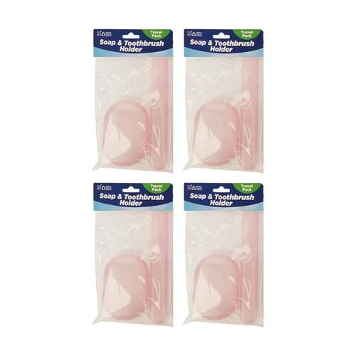 4x 2pc Braz Travel Storage Soap & Toothbrush Holder Cases Set Assrtd