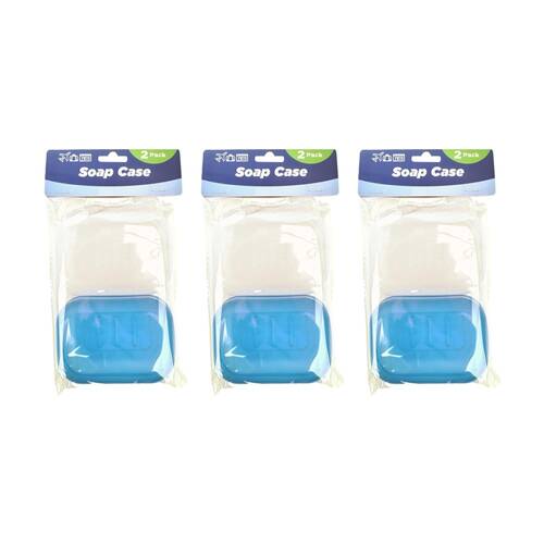 3x 2pc Braz PP Travelling Soap Case Accessory Set 11x7cm Blue/Clear