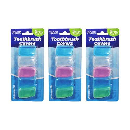 3x 5pc Braz Plastic Snap-On Universal Fit Toothbrush Covers Set Multi Colour