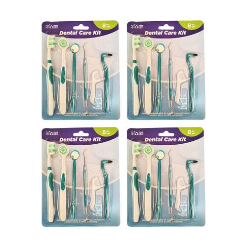 4x 8pc Braz Dental Care Kit W/ Toothbrushes Mirror & Pick Oral Hygiene