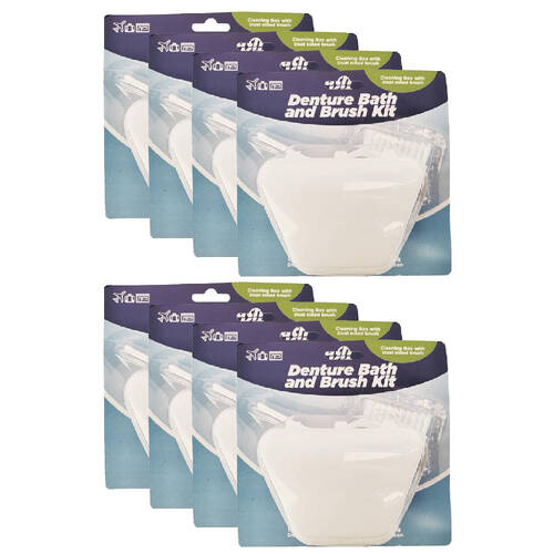 8PK Braz Denture Bath & Dual-Sided Brush Kit W/ Cleaning Box Oral Hygiene