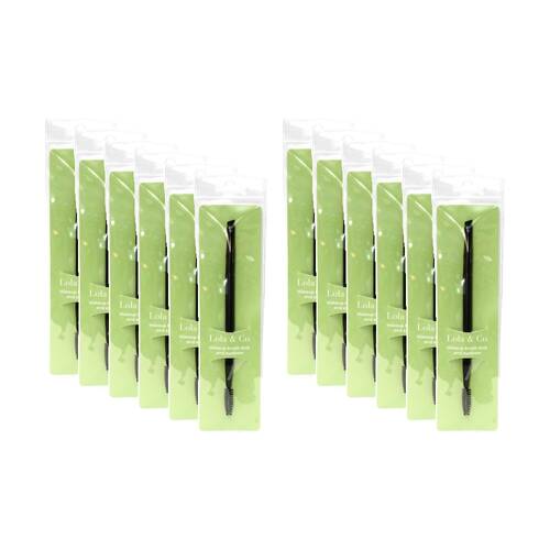 12PK Lola & Co Dual Eyebrow Spoolie Makeup Accessory Brush W/ Slanted Tip Black