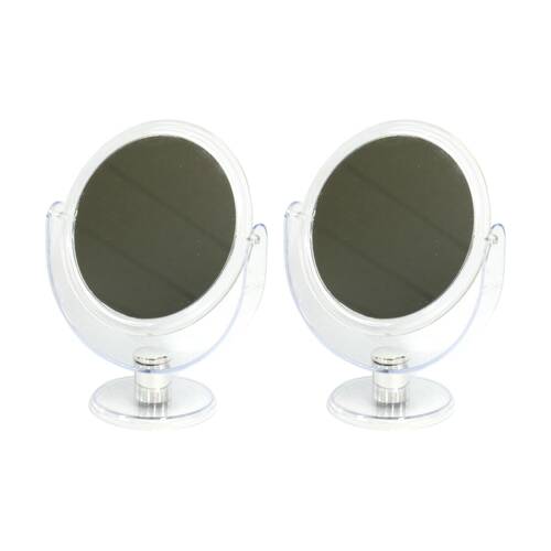 2PK Braz Dual Sided Small Tabletop Makeup Mirror W/ Adjustable Stand
