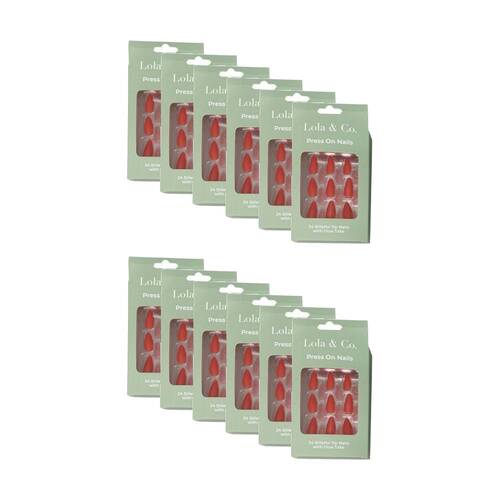 12x 24pc Lola & Co Stiletto Tip Press-On Nails W/ Glue Tabs Assorted