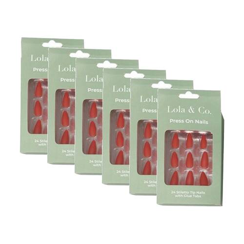 6x 24pc Lola & Co Stiletto Tip Press-On Nails W/ Glue Tabs Assorted