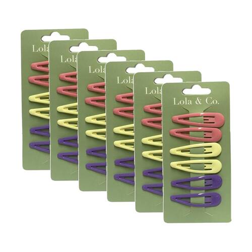 6x 6pc Lola & Co Snap Hair Clip Set Women's Accessories Assorted