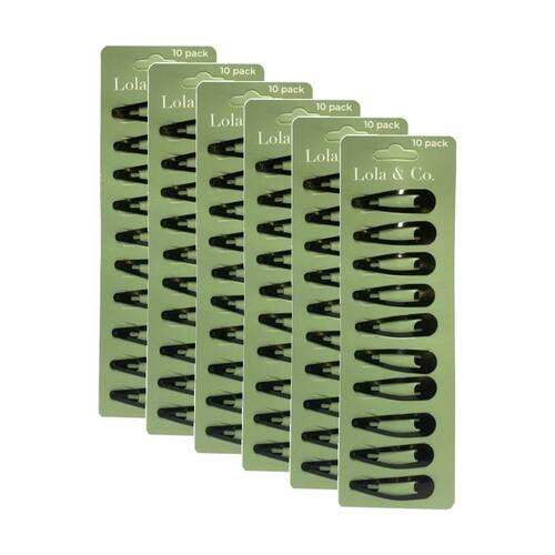 6x 10pc Lola & Co Snap Hair Clip Set Women's Accessories Black