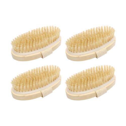 4PK Lola & Co Exfoliating Body Care Bath Brush W/ Wooden Base Strap Natural