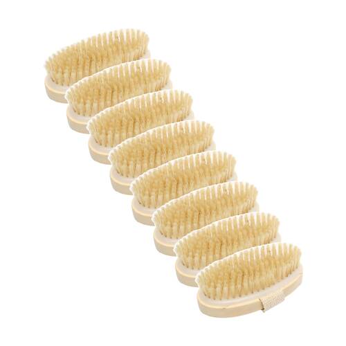 8PK Lola & Co Exfoliating Body Care Bath Brush W/ Wooden Base Strap Natural