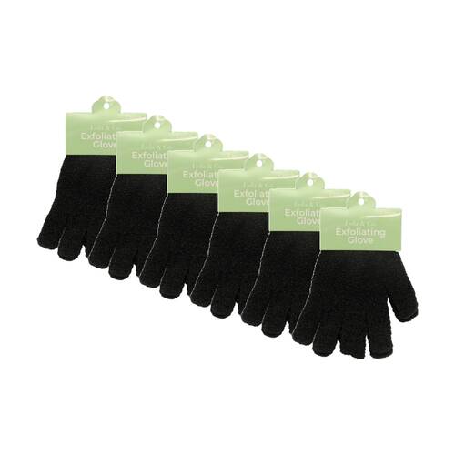 6x 2pc Lola & Co Textured Bath Body Exfoliating Gloves Set Black