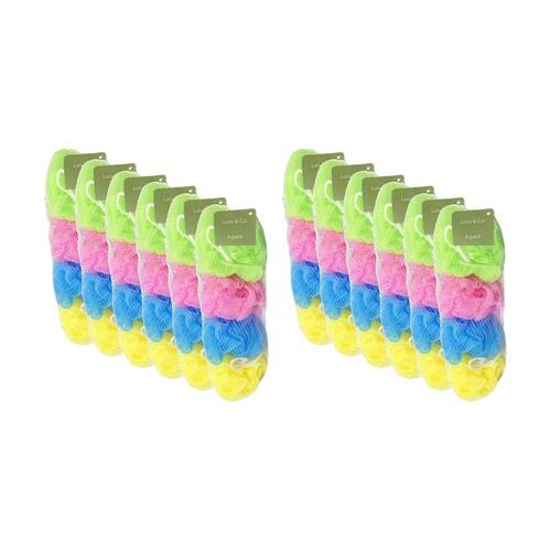12x 4pc Lola & Co Multicolour Exfoliating Bath Shower Sponge Loofah Set Assrtd