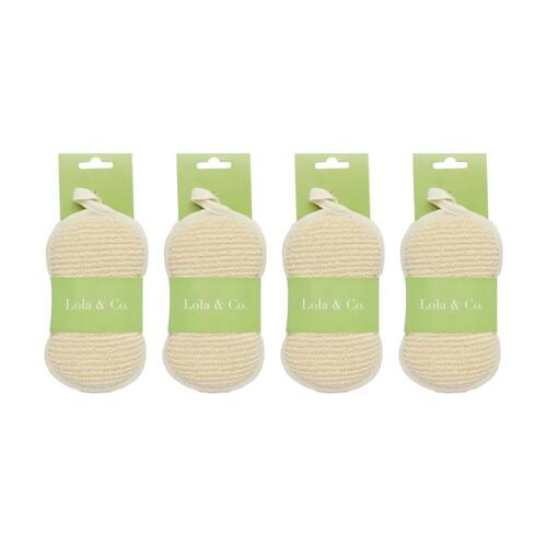 4PK Lola & Co Exfoliating Bath Shower Loofah Scrubbing Sponge W/ Hanging Loop