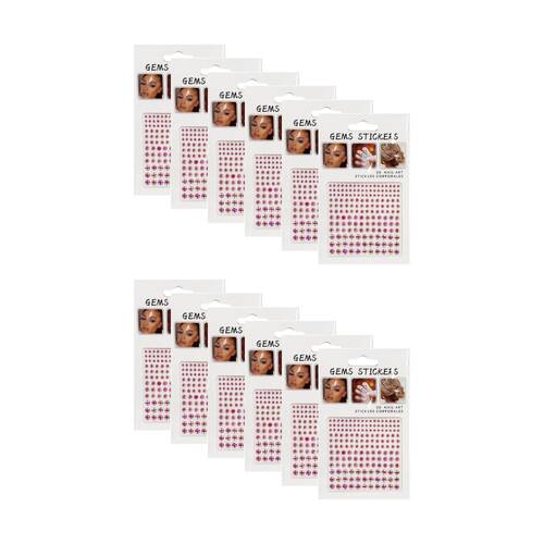12PK Braz Mini Gem Body Sticker Set Nail Face & Hair Accessories 15x10cm Assrtd