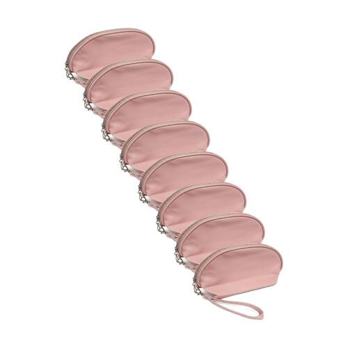 8PK Braz Round Cosmetic Make Up Bag W/ Wrist Strap & Zip Assorted