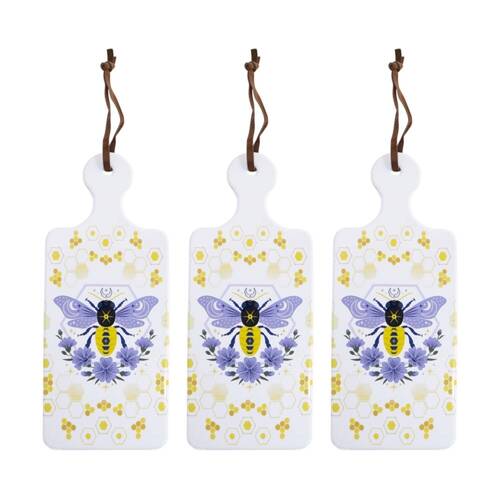 3PK LVD Bee Folk Rectangular Ceramic/Cork Trivet Home Kitchen Decor 30x12cm