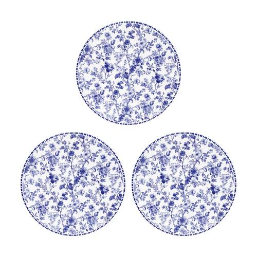 3PK LVD French Country Ceramic/Cork Kitchen Trivet/Placemat 25x25cm White/Blue