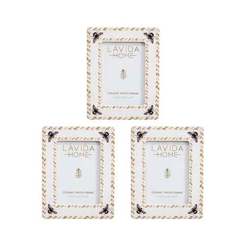 3PK LVD 5x7 Inch Bee Ceramic Table/Wall Decor Picture/Photo Frame 23x18x1cm