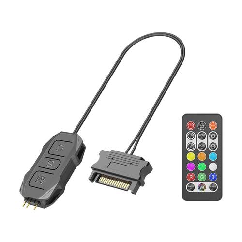 Cruxtec PCL-SK02-BK SK1 Controller SATA 15-Pin Male to 5V 3-Pin W/ Remote ARGB