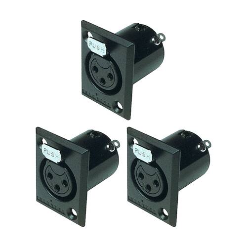 3PK Amphenol 3 Pin Panel XLR Socket Metal Black Rectangular Xlr Mount