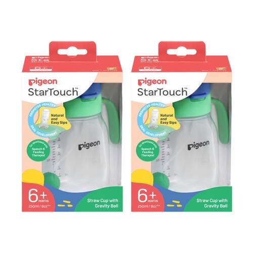 2x 2pc Pigeon StarTouch Straw Cup With Gravity Ball 6M+ 250ml Mint To Be