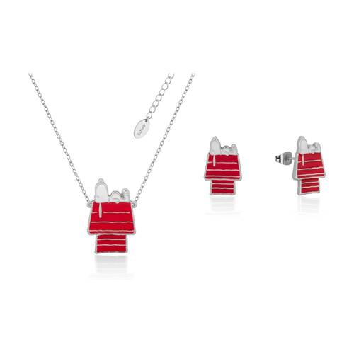 Couture Kingdom Peanuts Silver Snoopy Dog House Stud Earrings & Necklace