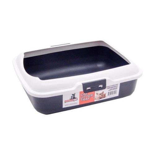 Braz Plastic Rectangular Cat Litter Box W/ Rim & Small Entrance White/Black