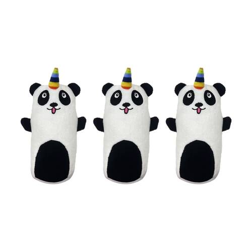 3PK Braz Soft Cuddly Throwing Plush Pet Dog Toy Pandacorn Design Black/White