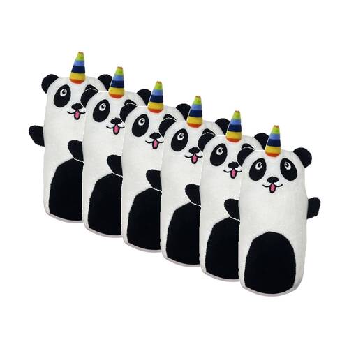 6PK Braz Soft Cuddly Throwing Plush Pet Dog Toy Pandacorn Design Black/White